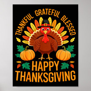 Poster Camisa de Ação de Graças Feliz Agradecido Abençoad