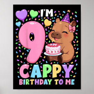 Poster Camisa de Aniversário de Capivara 9 Kawaii Garota 