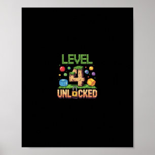 Poster Camisa de aniversário do nível 4 para crianças des