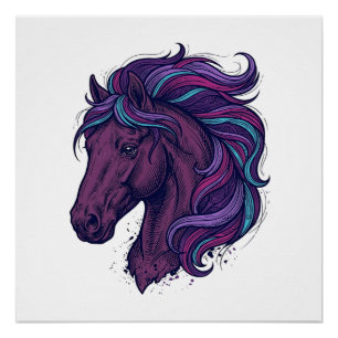 Póster Camisa de arte de cabeça de cavalo colorida gravad
