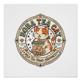 Póster Camisa de Arte Vetorial Vintage de Gato de Chá de