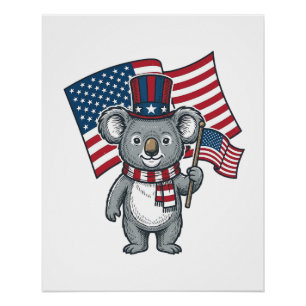 Póster Camisa de bandeira de coala patriota vintage Desig