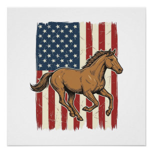 Póster Camisa de bandeira patriótica de cavalo de corrida