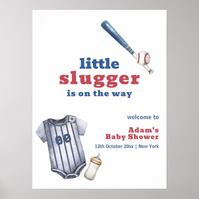 Poster Camisa de Beisebol Little Slugger Chuveiro de Bebê (Frente)