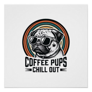 Póster Camisa de Cachorro Café Retro Chill Pug Gráfico_1