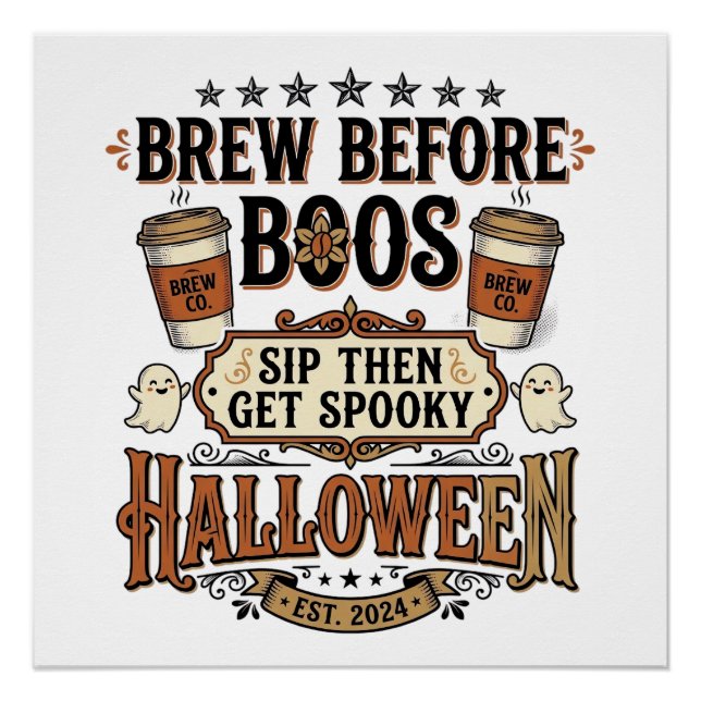 Póster Camisa de Café de Halloween Prepare Antes dos Espí (Frente)