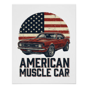 Póster Camisa de Carro Musculoso Americano Design de Band