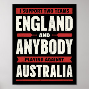 Poster Camisa de críquete inglês duas equipes não Austrál