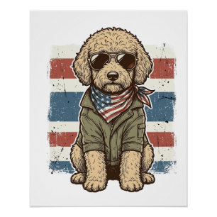 Póster Camisa de desenho de cachorro rabiscado patriótico