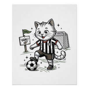 Póster Camisa de Desenho de Gato de Futebol Vintage_1