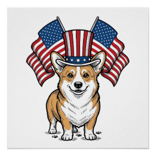 Póster Camisa de desenho de gravação vintage de Corgi Pat
