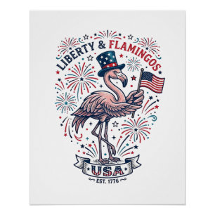 Póster Camisa de desenho de gravura vintage de flamingo p