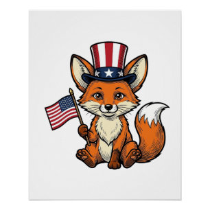 Póster Camisa de Desenho de Gravura Vintage Raposa Patrió