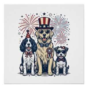 Póster Camisa de Desenho de Gravura Vintage Trio de Cão P