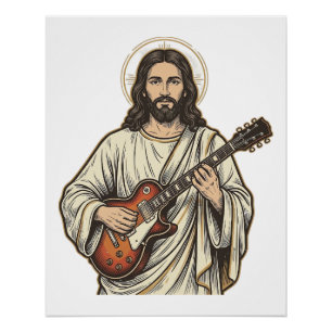 Póster Camisa de design de gravura de guitarrista sagrado