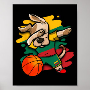 Poster Camisa de Fã de Dabbing Dog Lituânia Sketll Lituân