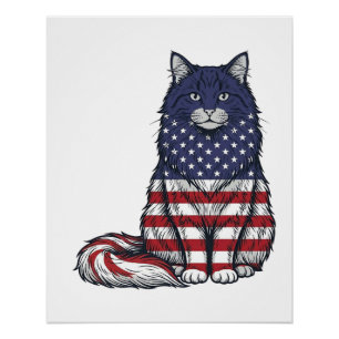 Póster Camisa de Gato de Bandeira Patriótica com Desenho