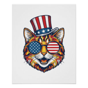 Póster Camisa de Gato Patriota com Desenho de Gravura Vin