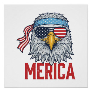Póster Camisa de Gravura Vintage Águia Patriótica Merica 