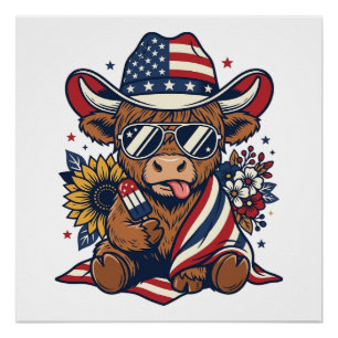 Póster Camisa de gravura vintage de vaca das Terras Altas