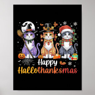 Poster Camisa de Hallothanksmas Gatos de Dia das Bruxas A