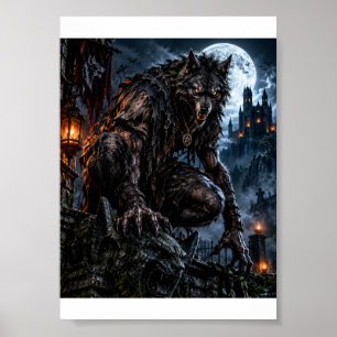 Poster Camisa de Halloween de Lobisomem Musculoso – Lua C
