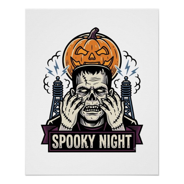Póster Camisa de Halloween de Monstro com Gravação de Lua (Frente)