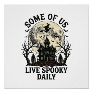 Póster Camisa de Halloween Diário com Lua Assombrada Vint