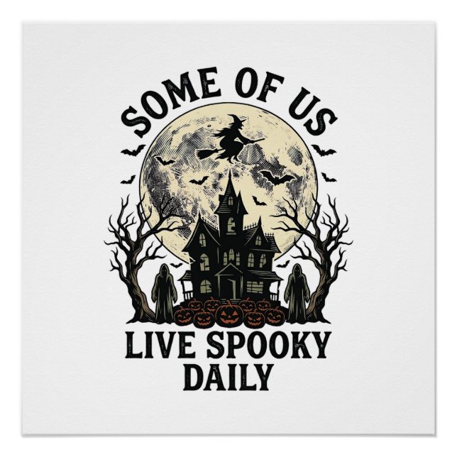 Póster Camisa de Halloween Diário com Lua Assombrada Vint (Frente)