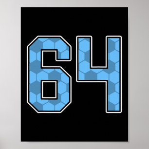 Poster Camisa de Jogador de Futebol Azul Padrão Número 64