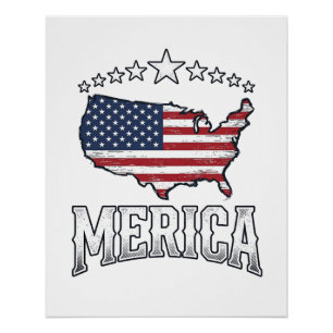 Póster Camisa de Mapa de Bandeira Patriótica Vintage Meri