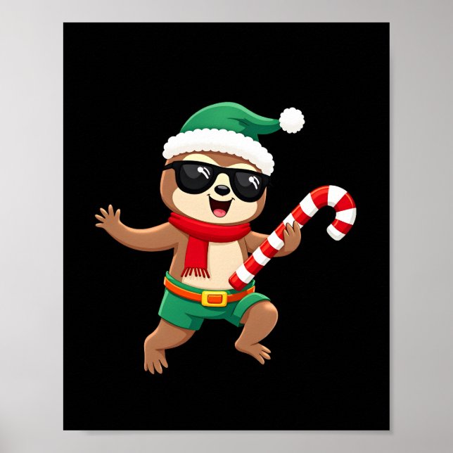 Poster Camisa de Natal Sloth Elf Peppermint Candy Cane Gi (Frente)