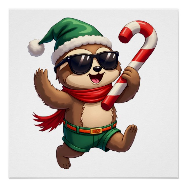 Póster Camisa de Natal Sloth Elf Peppermint Candy Cane Gi (Frente)