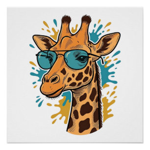 Póster Camisa de Óculos de Sol de Girafa Legal Gravada Vi