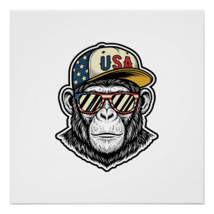 Póster Camisa de óculos de sol patrióticos de chimpanzé v