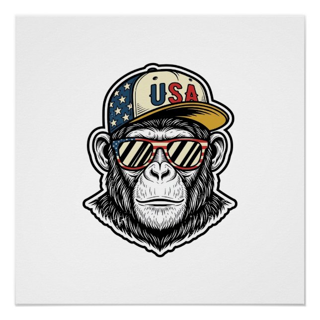 Póster Camisa de óculos de sol patrióticos de chimpanzé v (Frente)