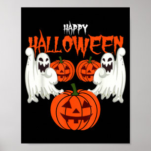 Poster Camisa de outono com fantasmas de abóbora rosto de