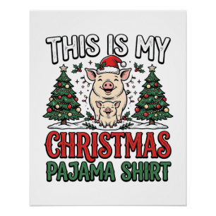 Póster Camisa de pijama de Natal Porco Fofo Férias Desenh