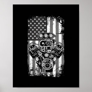 Poster Camisa de Pistão de Carro Musculoso Vintage Bandei
