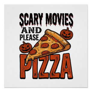 Póster Camisa de Pizza de Terror para Fãs de Noite de Fil