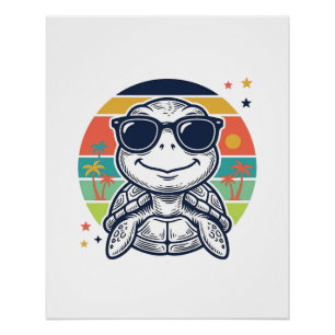 Póster Camisa de Praia Óculos de Sol Tartaruga Tropical V