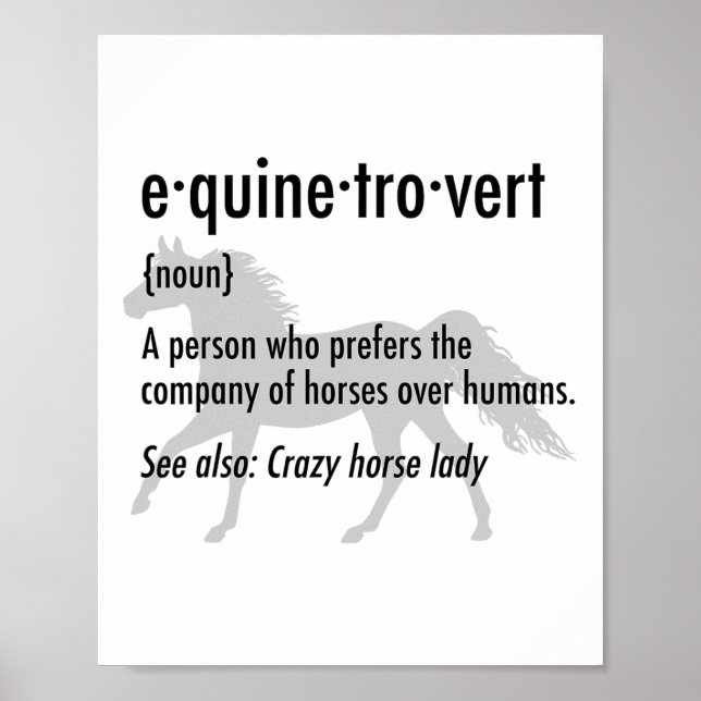 Poster Camisa de Presente do Equino Introduvertida Engraç (Frente)