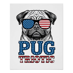 Póster Camisa de Pug Patriota com Desenho de Gravura Vint