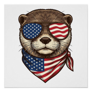 Póster Camisa de Vetor de Engraving Vintage da Lontra Pat