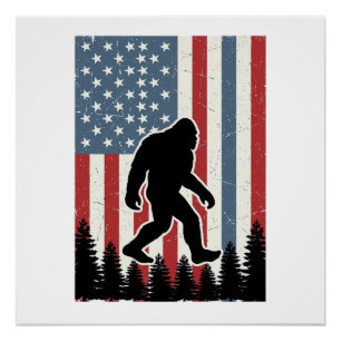 Póster Camisa de Vetor Vintage da Bandeira Americana Bigf