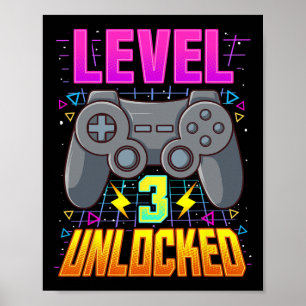 Poster Camisa Desbloqueado Nível 3 Jogo De Vídeo Meninos