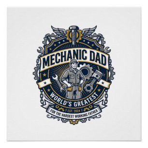 Póster Camisa Dia dos Pais Mecânico Pai Engraçado Present