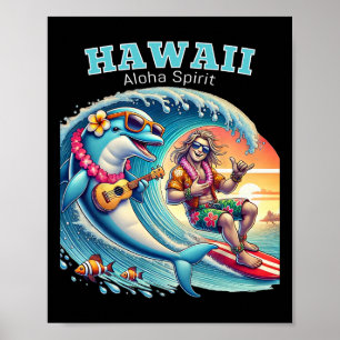 Poster Camisa Divertida de Surf - Espírito Aloha Havaí