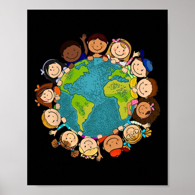Poster Camisa do Dia da Terra Crianças Professores Cubra  (Frente)