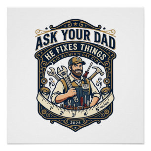 Póster Camisa do Dia do Pai Reparo Pai Pergunte ao seu pa